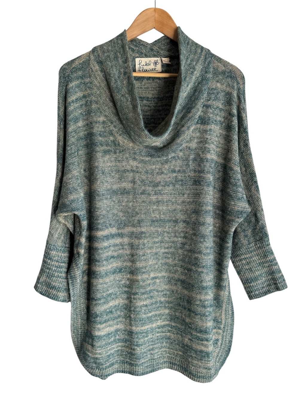 Field Flower Slouchy Longline Mock Neck Sweater Sz S Green Knit Anthropologie